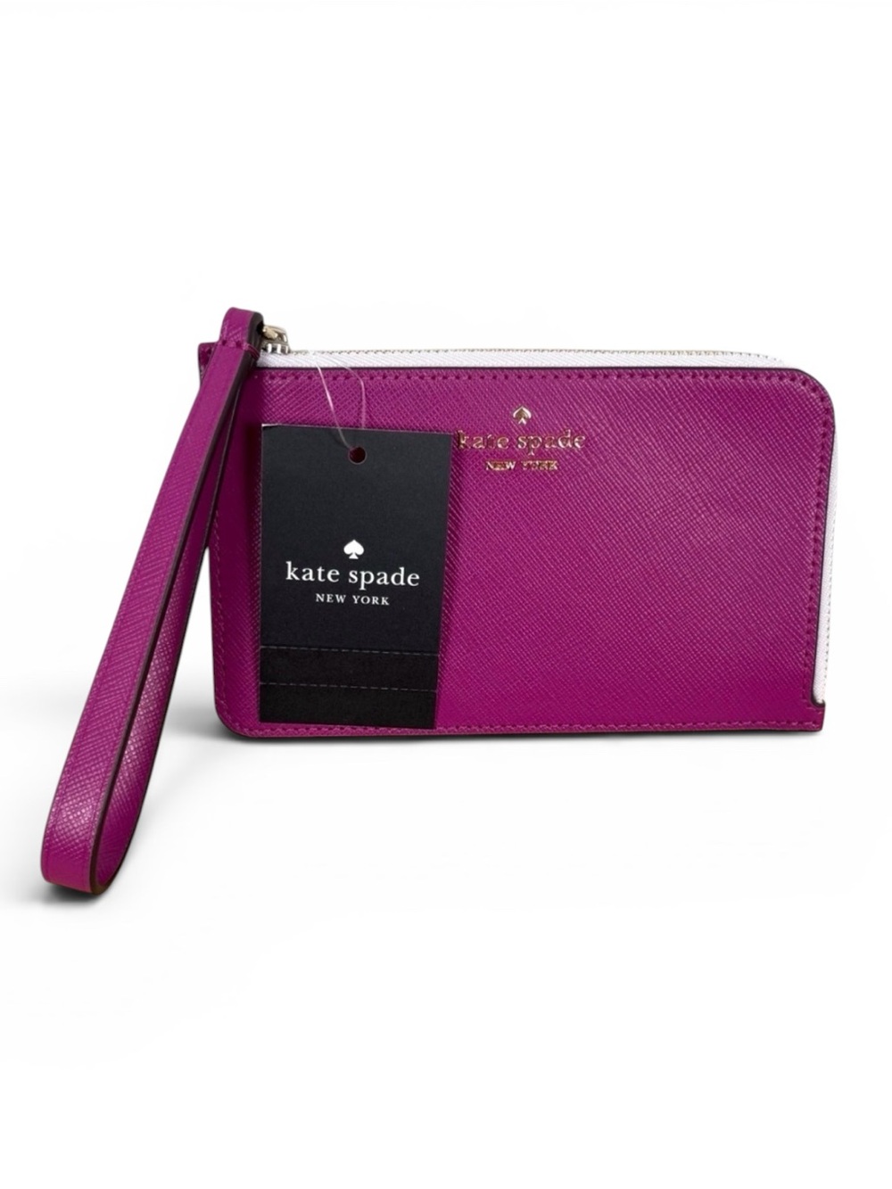 NWT Kate Spade Lucy Small Zip Wristlet Bicolor Saffian Leather Baja Rose KH769